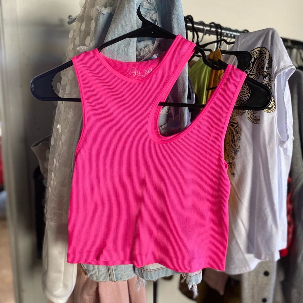 Neon Pink Ribbed Tank Top